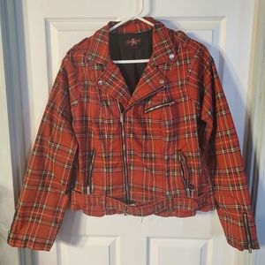 Royal Bones Red Tartan Plaid Moto Jacket XXXL